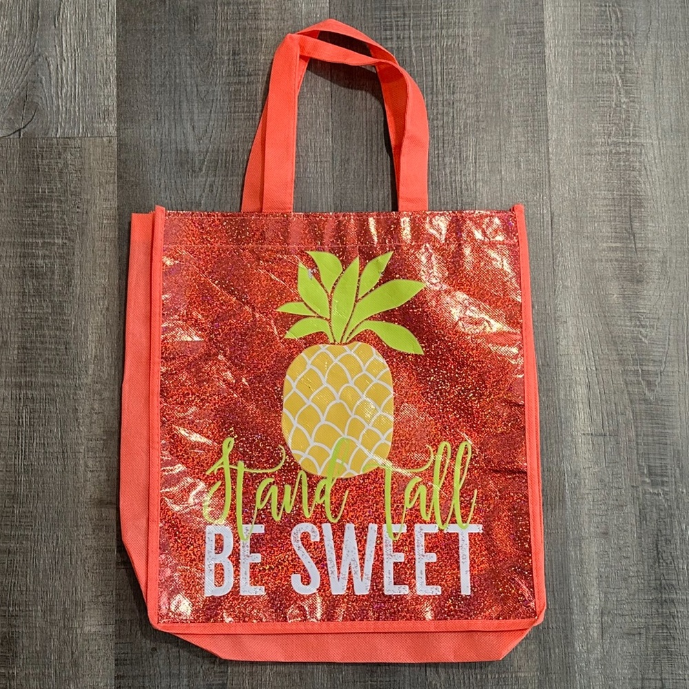 💞 New Sparkly “Stand Tall Be Sweet” Pineapple Reusable Tote Bag
